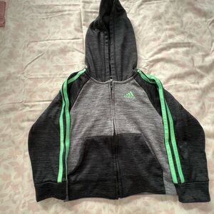 adidas Kids Dark Gray & Neon Green Hooded Zip Jacket